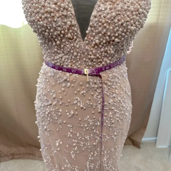 Blush pink Wedding Dress w/detachable train! Hand beaded pearls and lace! - Picture 9 of 12
